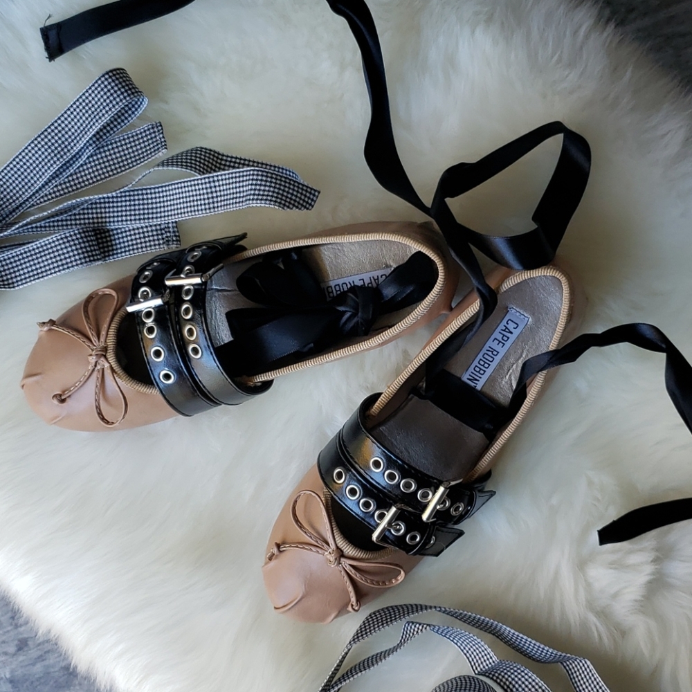 Ballet Flats with Buckles + Ribbon Ankle Wrap - Picture 5 of 7